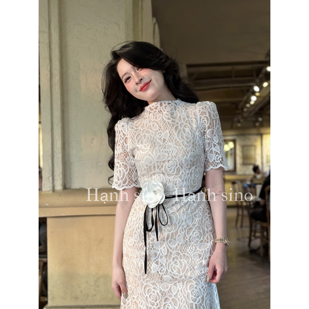 Hạnh sino.97 Váy ren cổ trụ chân đuôi cá mới kèm dây bông