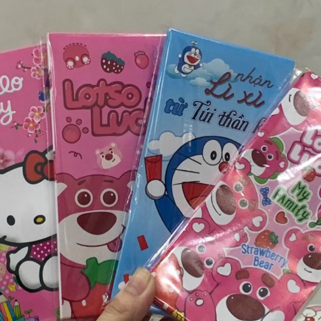 Set 10 bao lì xì Doreamon Gấu dâu Hello kitty