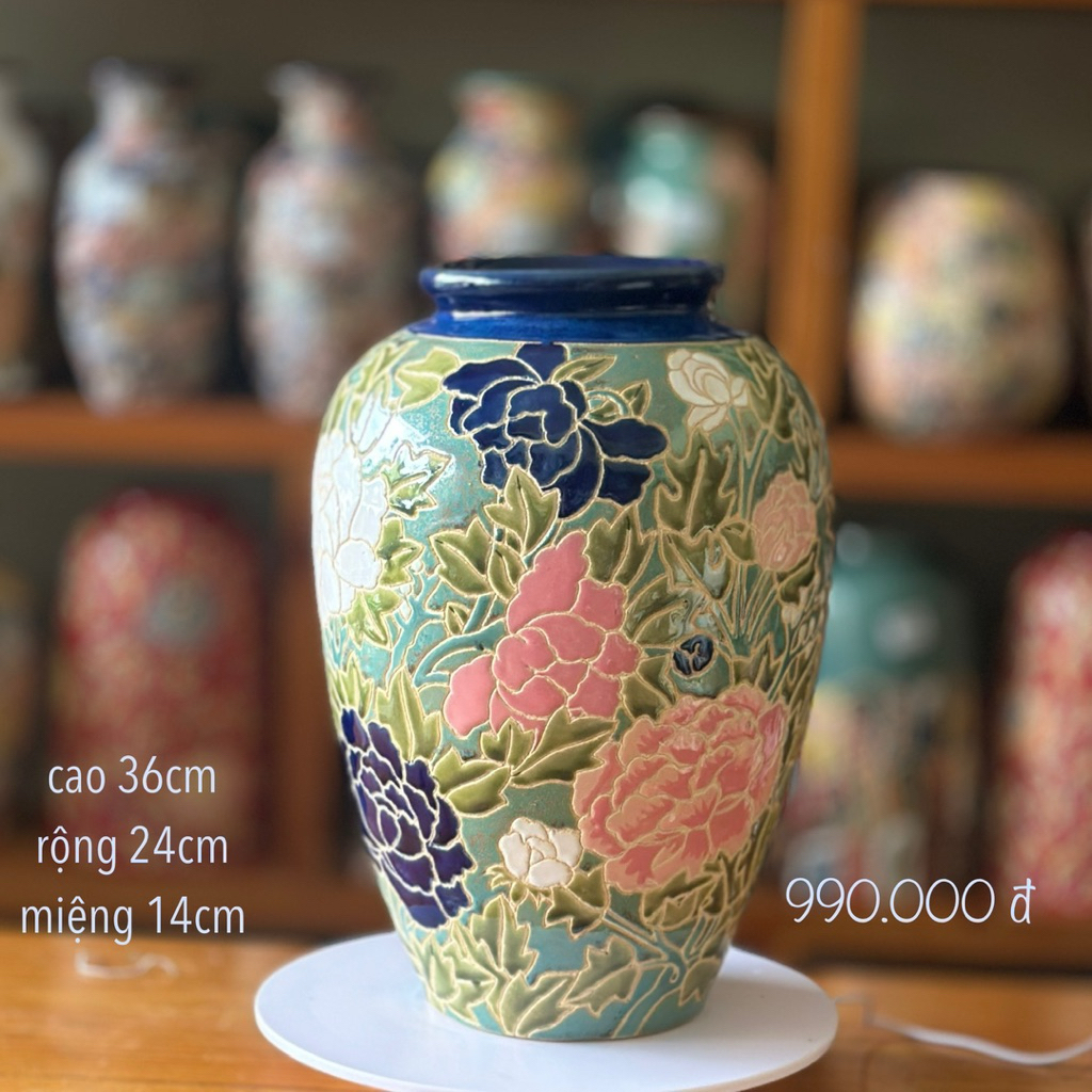 Bình hoa gốm Biên Hoà , chấm men hoa nổi , cắm hoa hay trang trí sang trọng