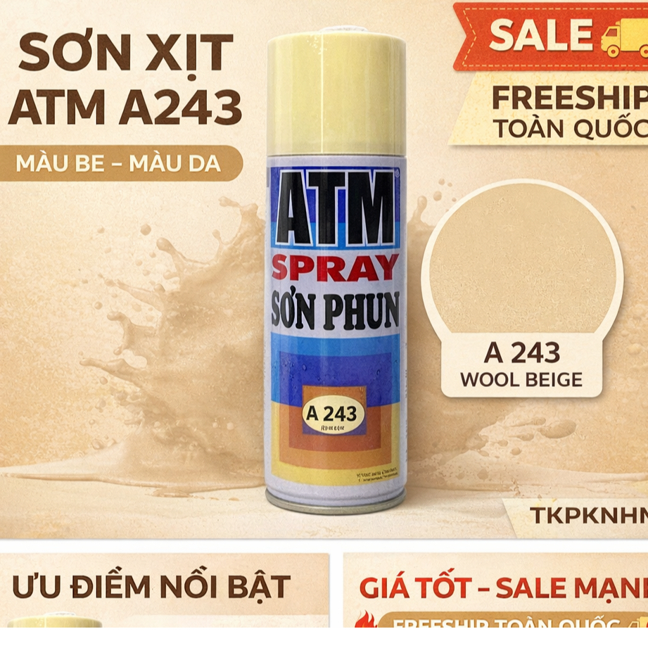 Sơn Xịt ATM A243 Be Chính Hãng – Độ Phủ Cao, Bền Màu