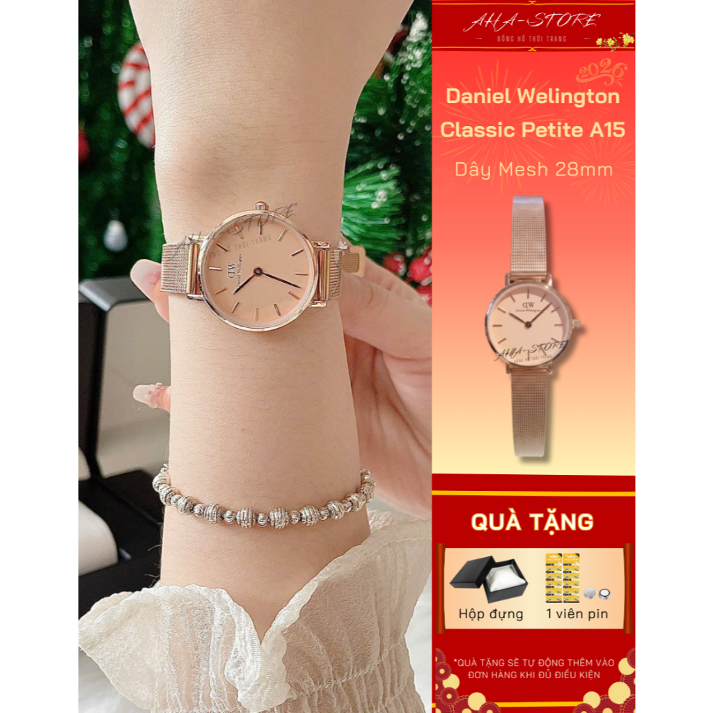 Đồng Hồ Phái Đẹp Daniel Welington Classic Petite A15 Dây Lưới Mesh Thép Không Gỉ Bạc Thiết Kế Thanh Lịch
