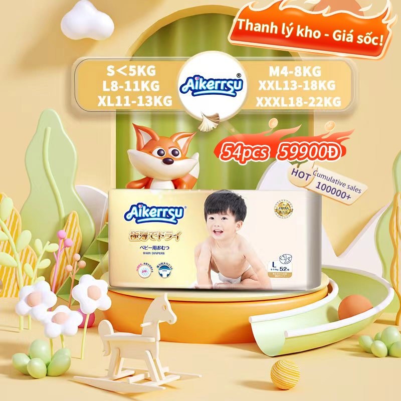 AIKERRSU  Khô thoáng và thoái mái Baby ngủ ngọt  Tả dán Size S56/M54/L52/XL50/XXL48 Tả quần M54/L52/