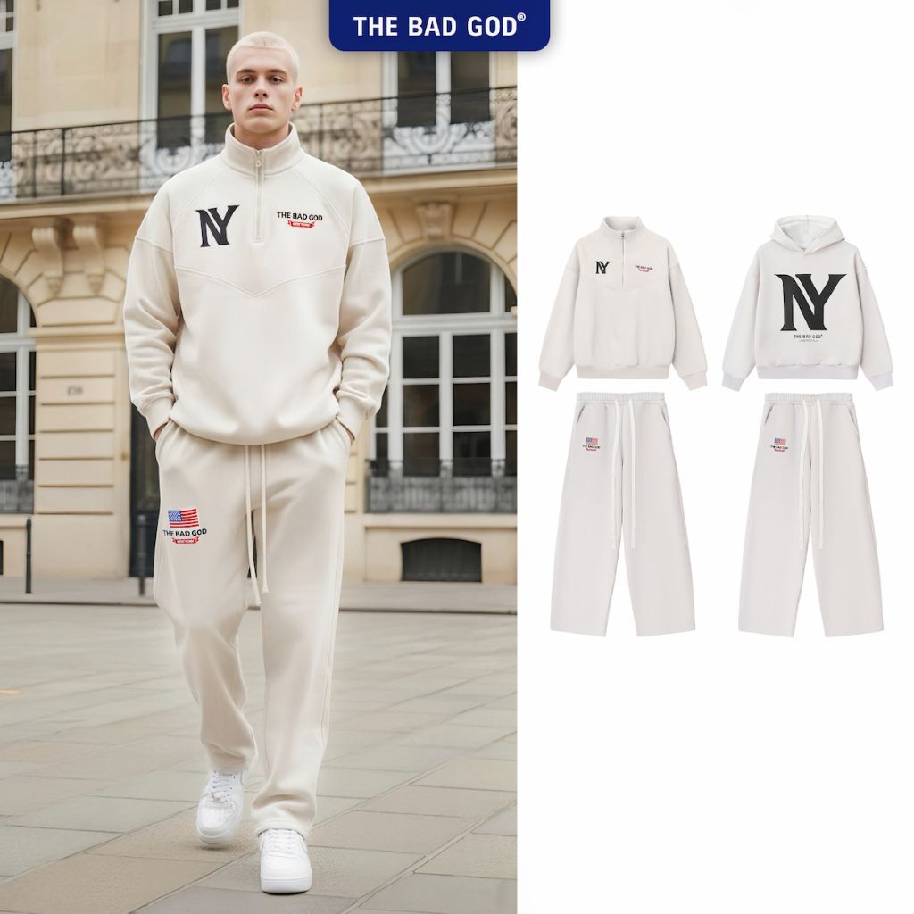 Set Quần Áo Sweater / Hoodie chất nỉ nhung thu đông The Bad God NY APEX