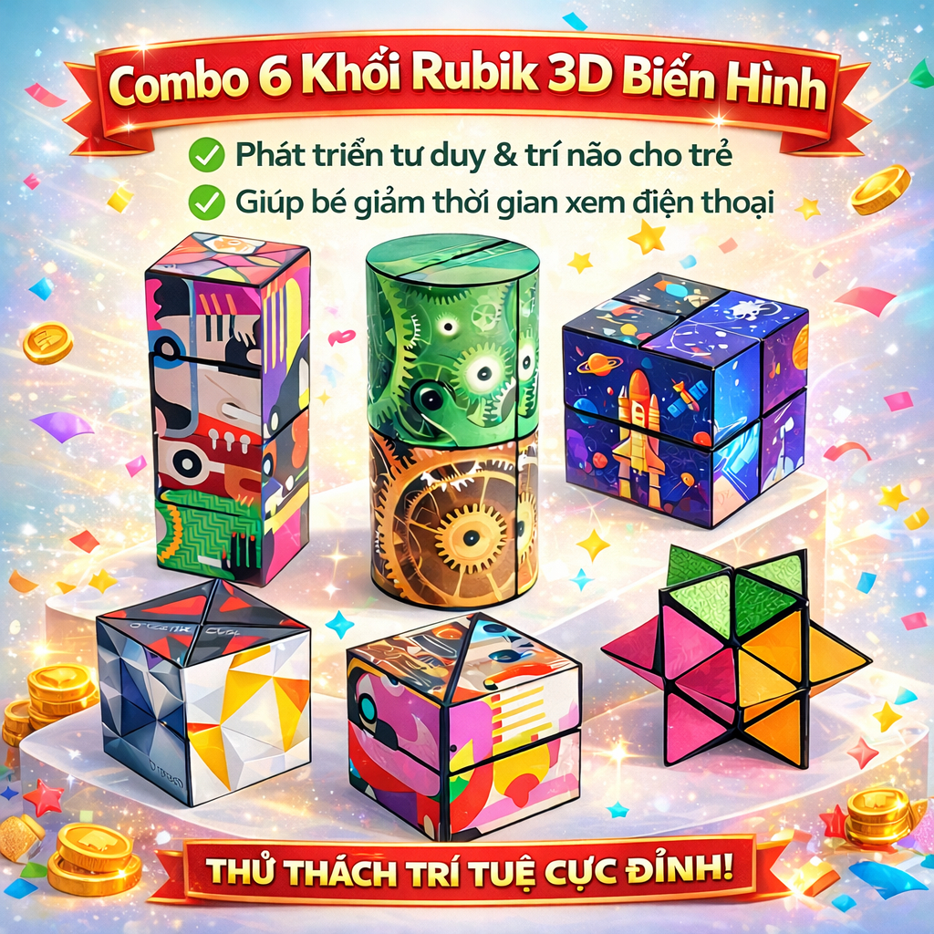 Combo 6 Khối Rubik Trí Tuệ – Đồ Chơi Giải Đố Thông Minh, Rèn Tư Duy Logic Cho Bé