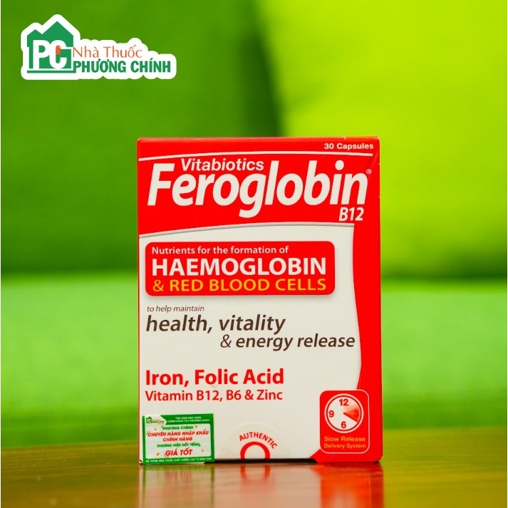 Viên Uống Bổ Máu Vitabiotics Feroglobin B12 Bổ Sung Sắt Hữu Cơ, Acid Folic & Vitamin (Hộp 30 Viên)