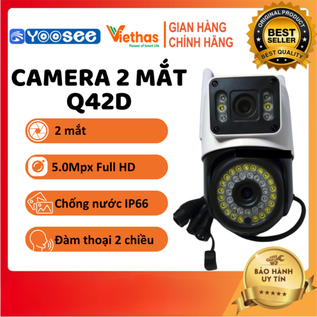 Camera Yoosee 2 Mắt Q42D 5mpx Siêu Nét - Đàm Thoại 2 Chiều, Ban Đêm Có Màu