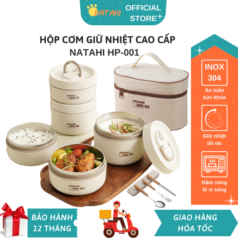 Hộp đựng cơm giữ nhiệt văn phòng lúa mạch NATAHI HP001 Inox 304 chống gỉ cao cấp, sang trọng, làm qu