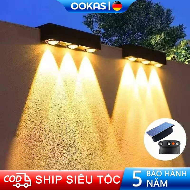 OOKAS Đèn năng lượng mặt trời LED Đèn tường bậc thang sân vườn tự động sáng khi trời tối