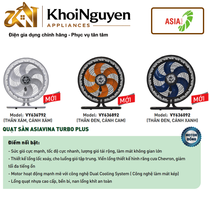 Quạt sàn ASIA TURBO PLUS 90W | 40cm | 6 cánh | 4 tốc độ | Motor đồng | Dual Cooling, Chevron giảm ồn