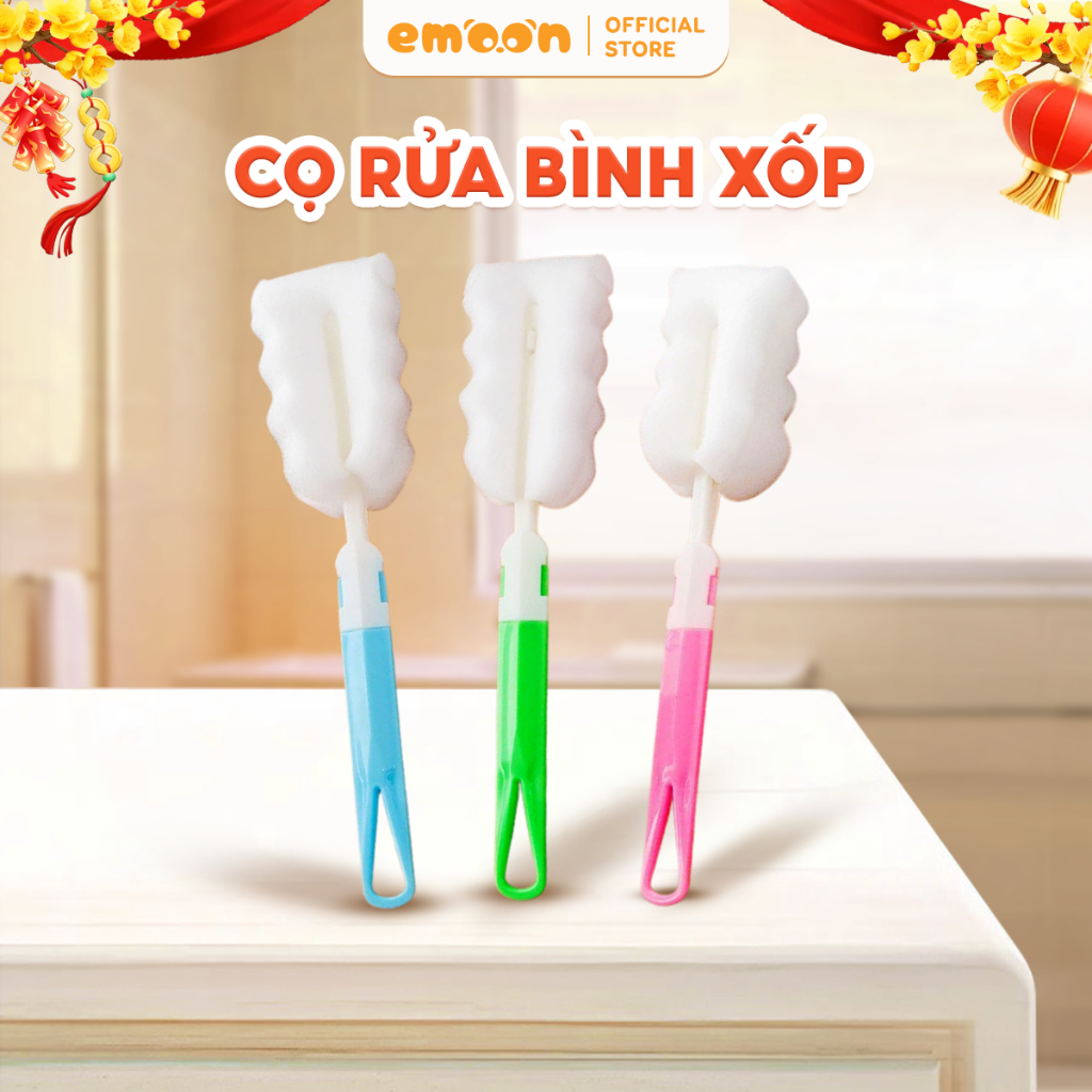 Dụng cụ cọ rửa bình sữa cho bé, cốc chén đầu mút xốp đa năng
