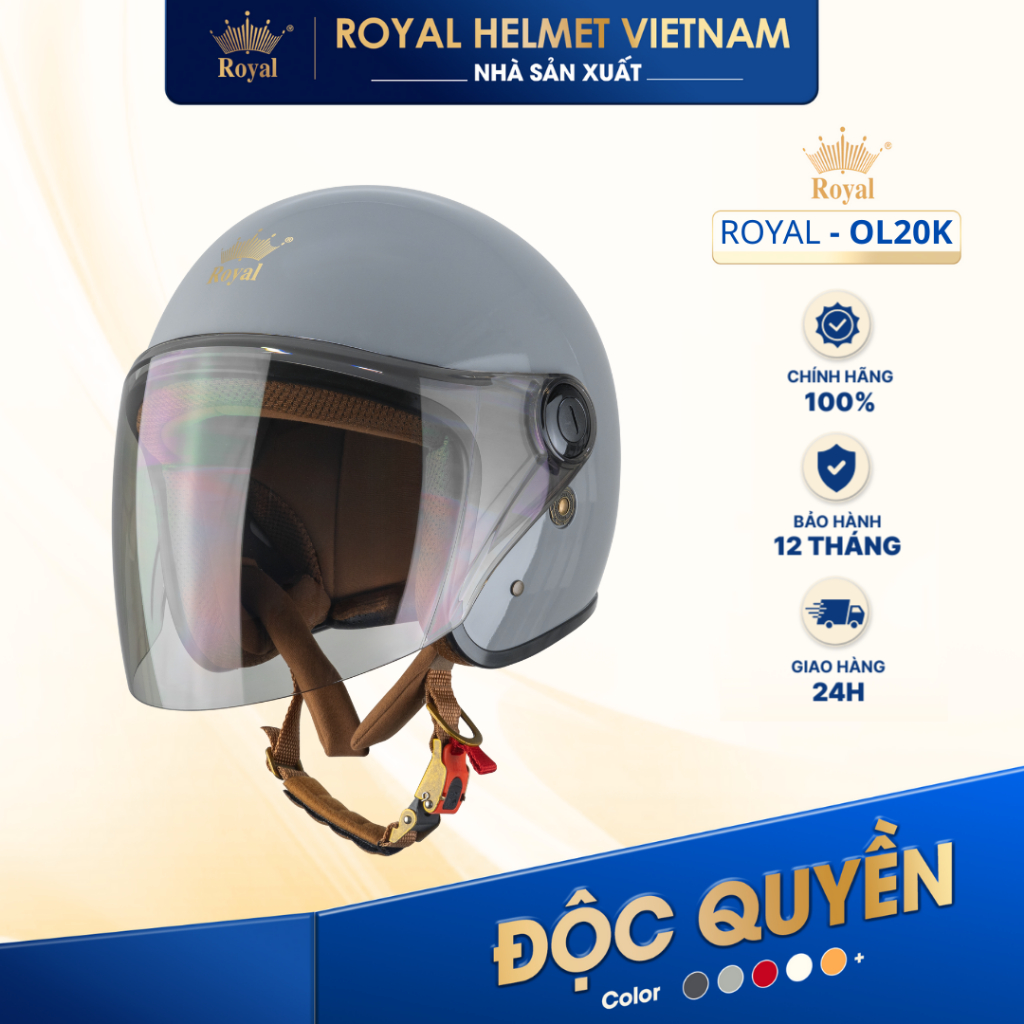 [NHÀ SẢN XUẤT] [XÁM XI MĂNG] Mũ Bảo Hiểm 3/4 Royal OL20K Có Kính Chính Hãng Cho Nam Nữ Bán Chạy, Mũ 