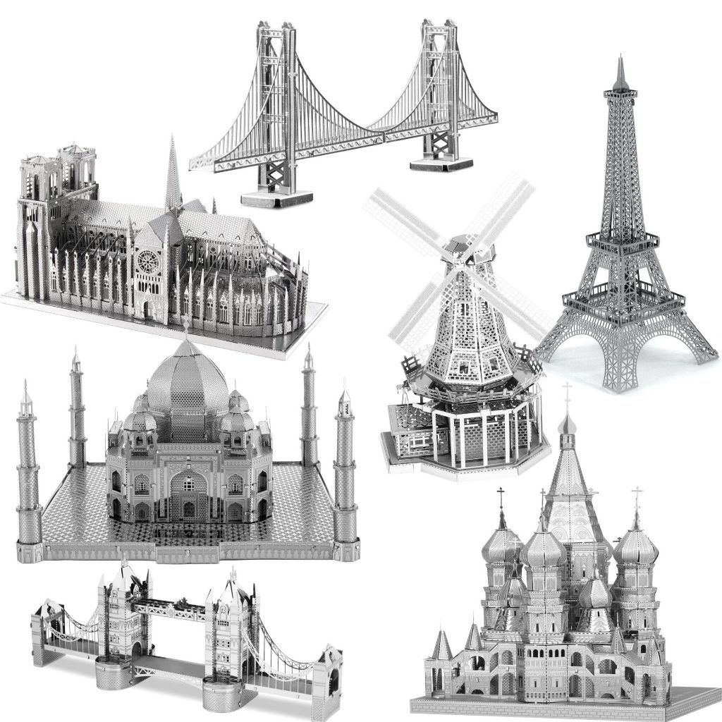 Mô hình 3D kim loại lắp ráp Kiến trúc nổi tiếng tháp Eiffel, nhà thờ Đức bà Paris, Cầu tháp Luân Đôn [Chưa lắp]