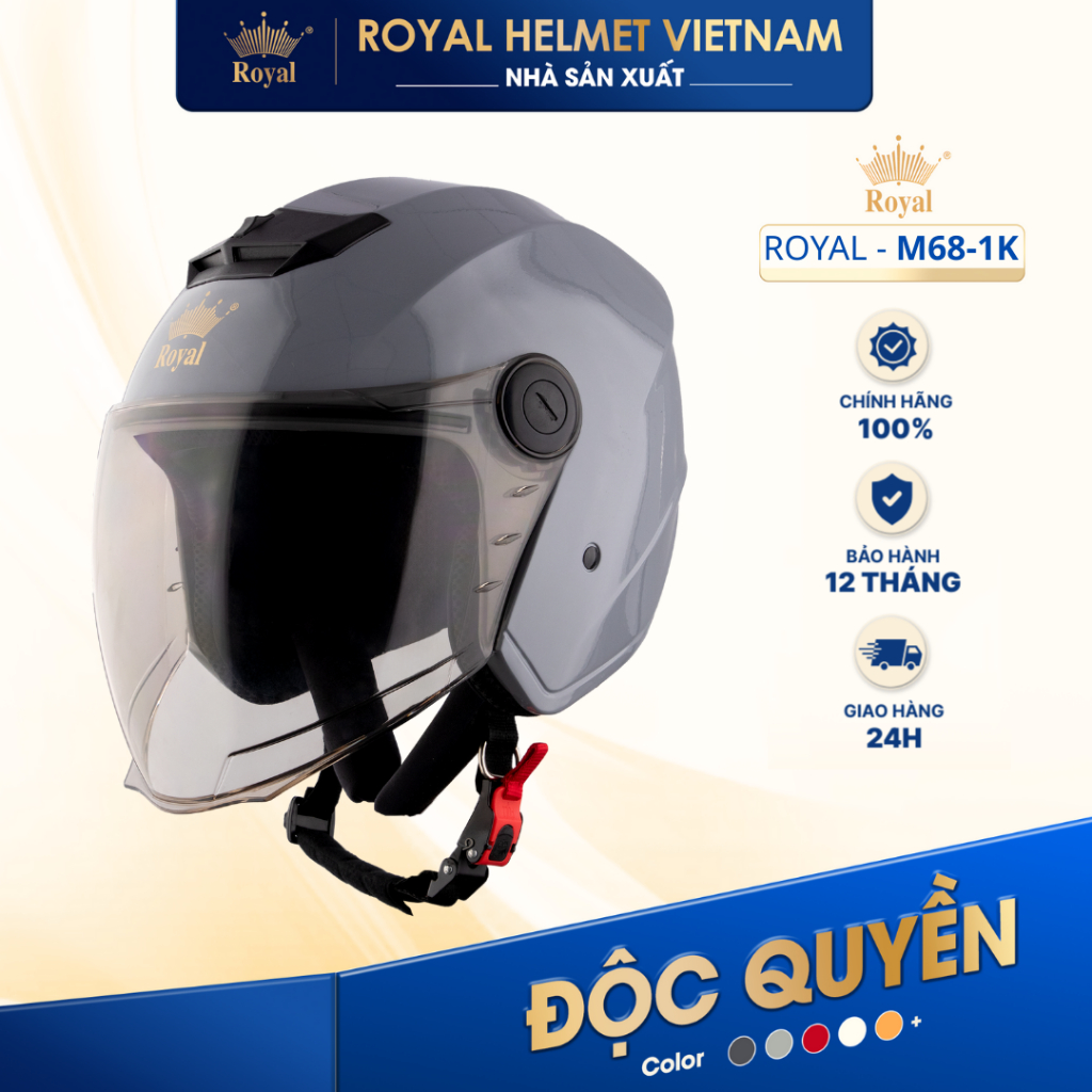 [NHÀ SẢN XUẤT] Mũ Bảo Hiểm 3/4 Royal M68 (1 Kính) Chính Hãng, Royal Helmet Kính Âm Đi Phượt