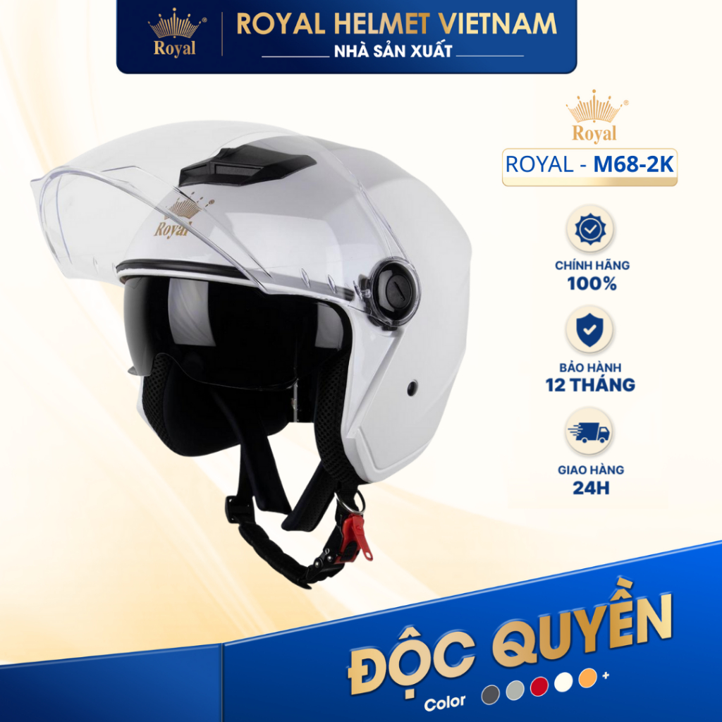 [NHÀ SẢN XUẤT] Mũ Bảo Hiểm 3/4 Royal M68 (2 Kính) Chính Hãng, Royal Helmet Kính Âm Đi Phượt