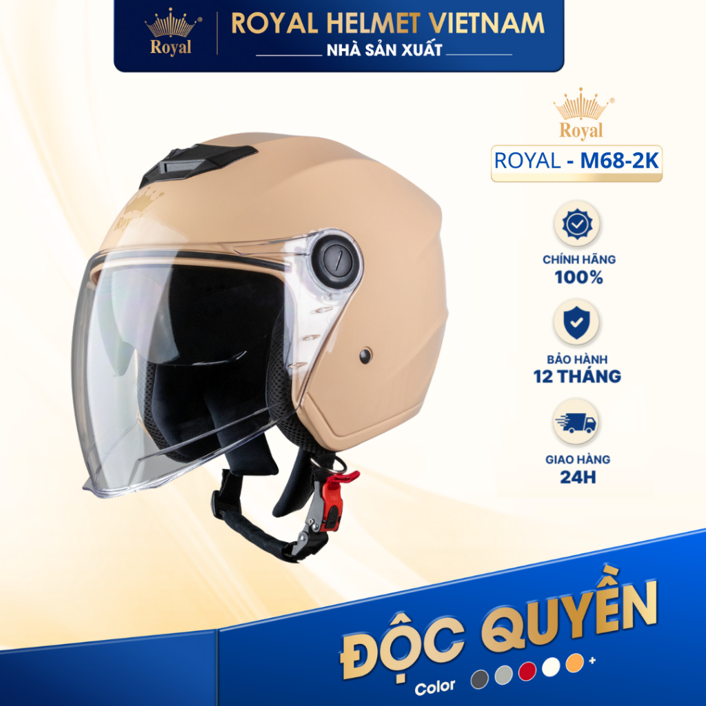 [NHÀ SẢN XUẤT] [SỮA BÓNG] Mũ Bảo Hiểm 3/4 Royal M68 (2 Kính) Chính Hãng, Royal Helmet Kính Âm Đi Phư