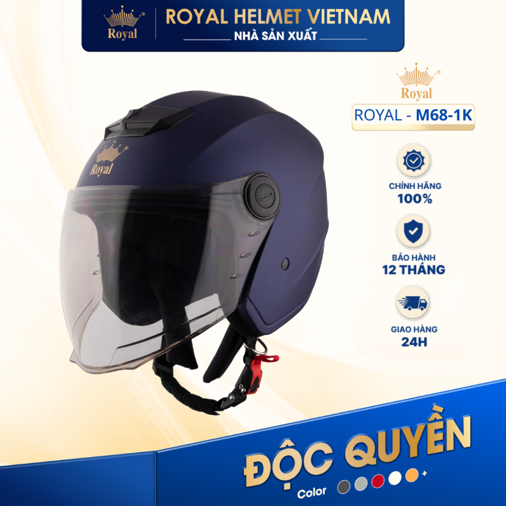 [NHÀ SẢN XUẤT] [MỰC MỜ] Mũ Bảo Hiểm 3/4 Royal M68 (1 Kính) Chính Hãng, Royal Helmet Kính Âm Đi Phượt