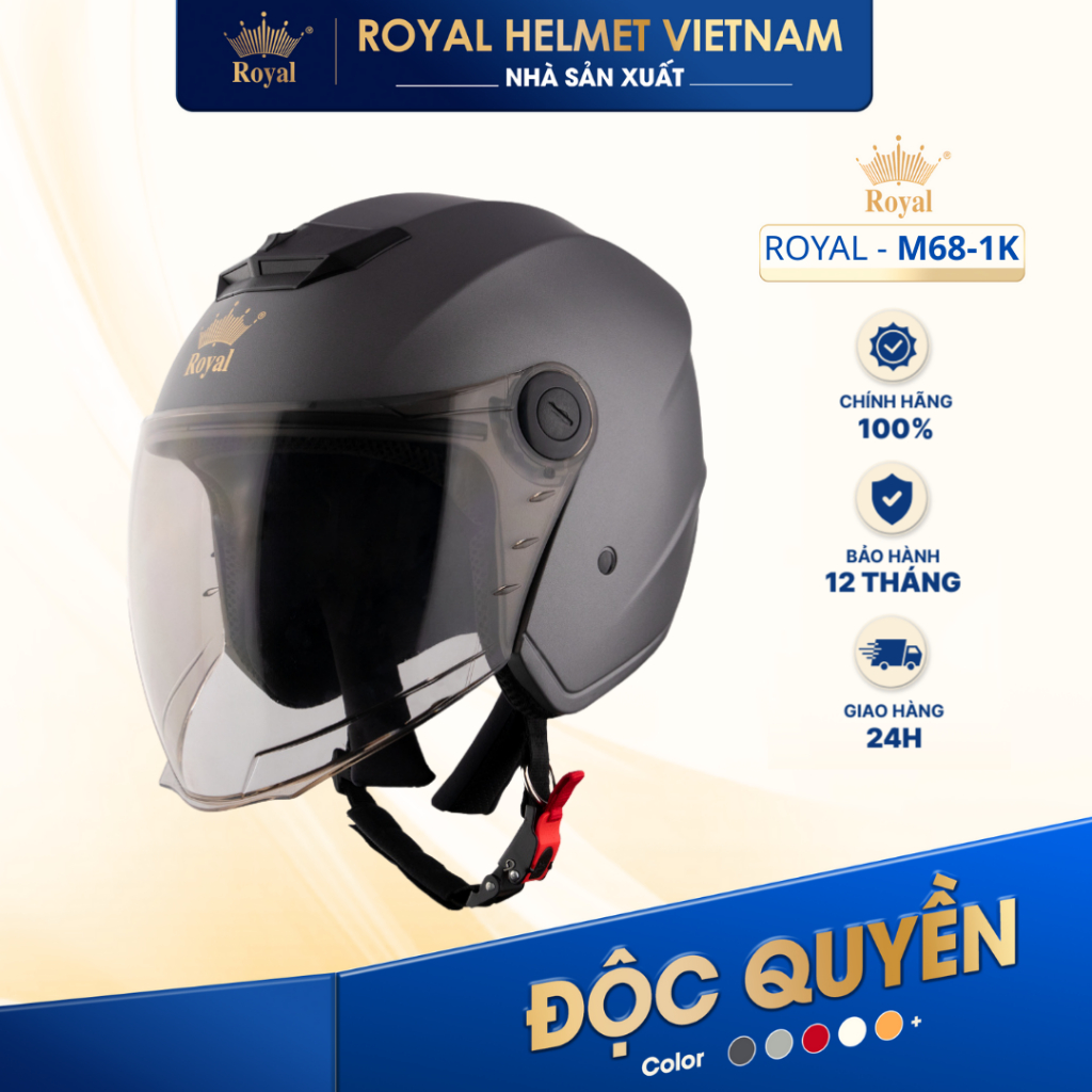 [NHÀ SẢN XUẤT] [XÁM TITAN] Mũ Bảo Hiểm 3/4 Royal M68 (1 Kính) Chính Hãng, Royal Helmet Kính Âm Đi Ph