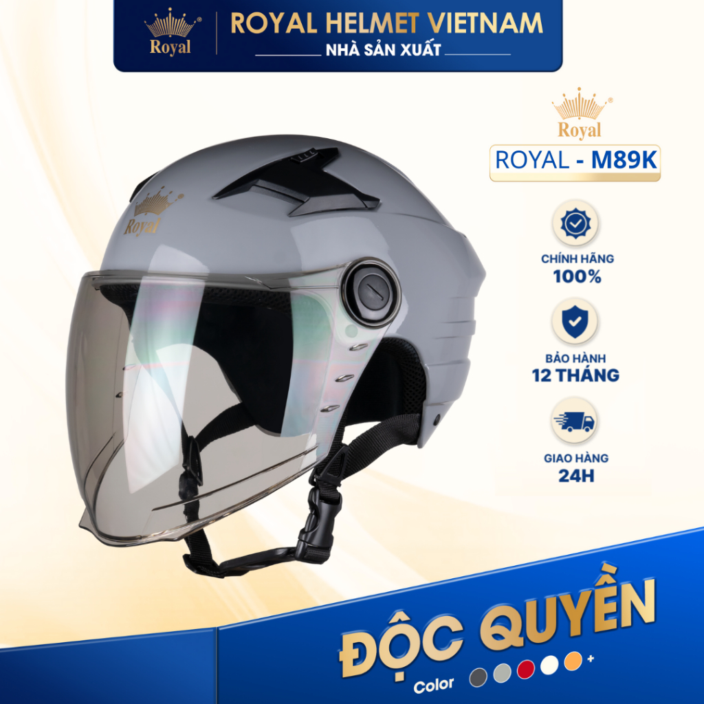 [NHÀ SẢN XUẤT] Nón Bảo Hiểm 1/2 Có Kính Royal M89K Phiên Bản Kính Dài Che Phủ Tối Ưu Có Lỗ Thông Gió