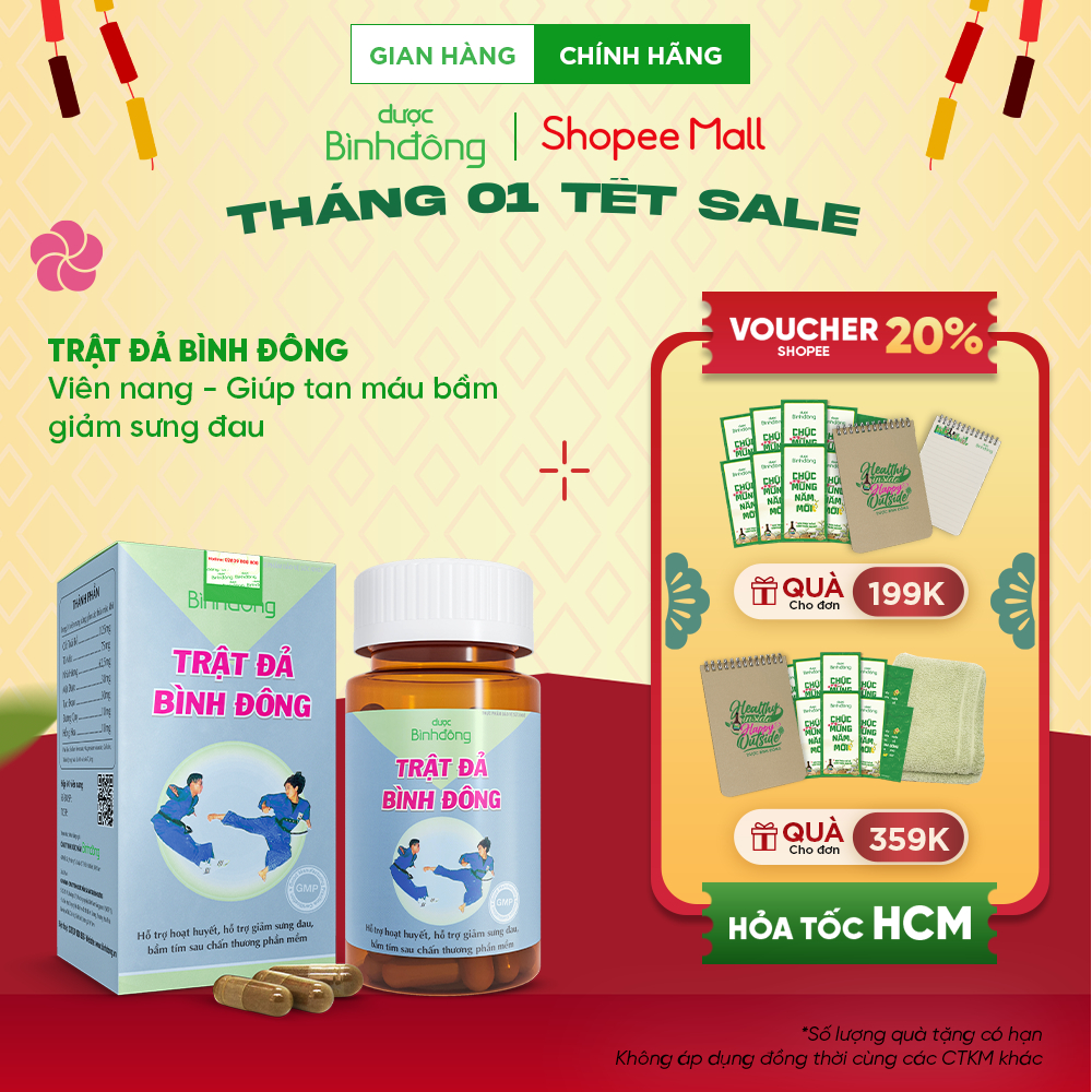 Trật Đả Bình Đông của Dược Bình Đông - Giúp tan máu bầm, giảm sưng – hộp 60 viên nang