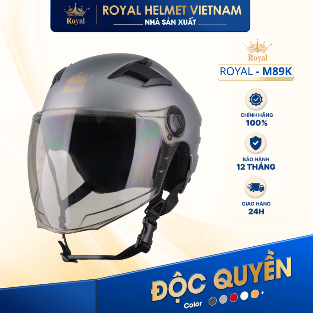 [NHÀ SẢN XUẤT] [XÁM TITAN] Nón Bảo Hiểm 1/2 Có Kính Royal M89K Phiên Bản Kính Dài Che Phủ Tối Ưu Có 