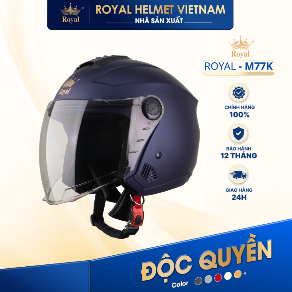 [NHÀ SẢN XUẤT] [MỰC] Mũ Bảo Hiểm 3/4 Có Kính Royal M777K Chính Hãng, Nón Bảo Hiểm Cho Nam Nữ Đi Xe M