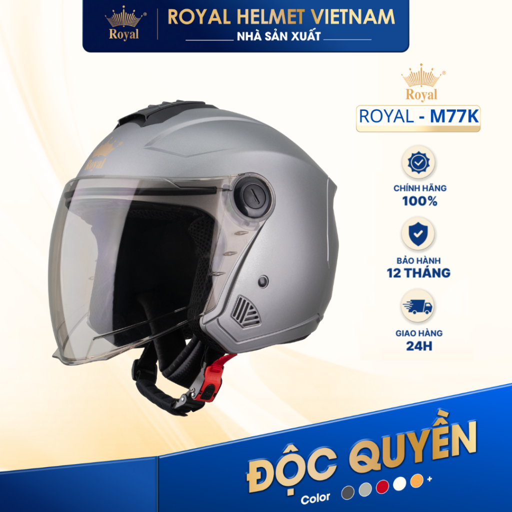 [NHÀ SẢN XUẤT] [XÁM TITAN] Mũ Bảo Hiểm 3/4 Có Kính Royal M777K Chính Hãng, Nón Bảo Hiểm Cho Nam Nữ Đ