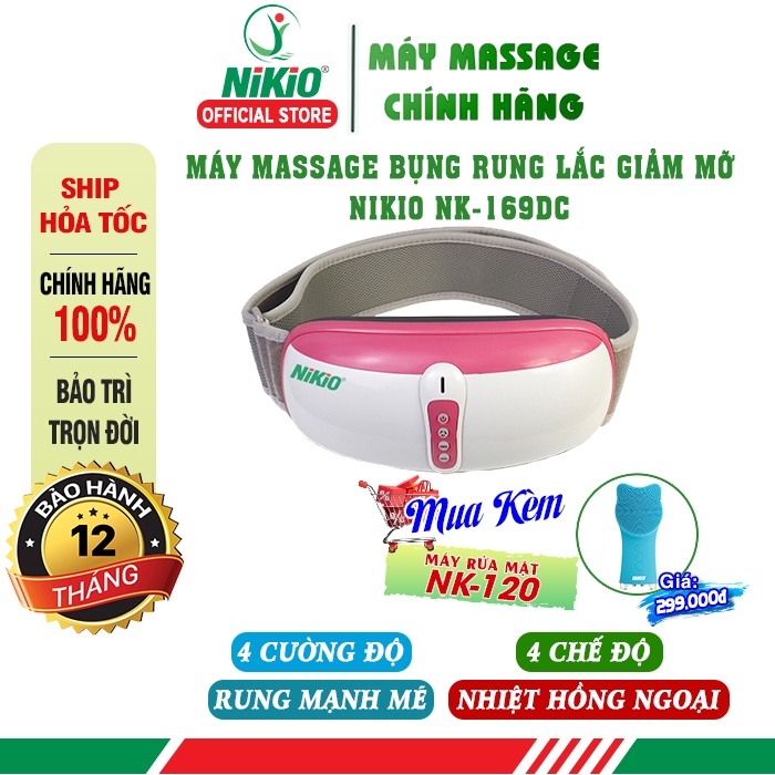 Máy Massage Bụng Rung Lắc Hồng Ngoại Nhật Bản Nikio NK-169DC - Pin sạc - Chính Hãng Màu Hồng