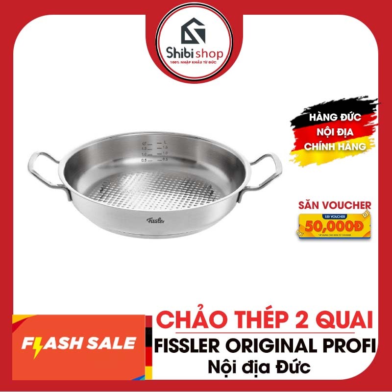 Chảo 2 quai Fissler Profi Original Collection - Made in Germany, chống dính tự nhiên, inox 18/10, đá