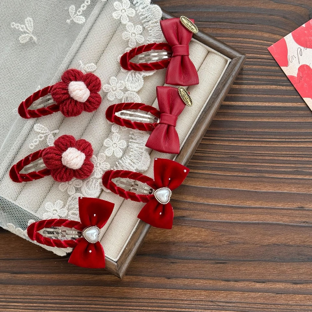 Be bé xinh xinh • [KEP204] Set 2 kẹp bật nhung đỏ sang xịn cho bé handmade by Bebexinhxinh