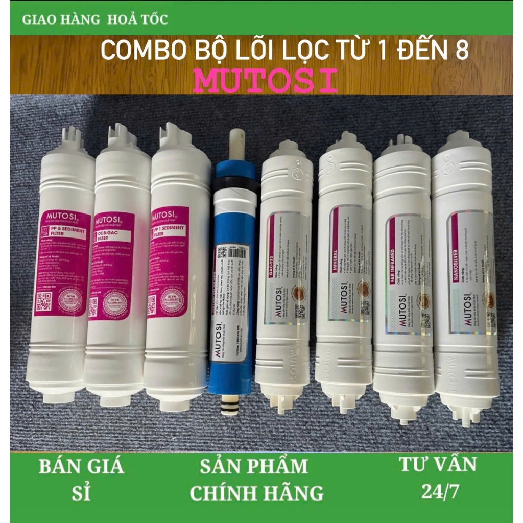 Combo bộ 8 lõi lọc nước Mutosi đúc liền dùng cho máy lọc nước Mutosi và các hãng khác.
