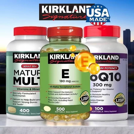 Combo 3 Lựa Chọn Kirkland: Mature Multi Vitamins & Minerals, E 400IU, CoQ10 - Hàng Mỹ Nhập Khẩu