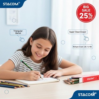 [Trợ giá] Combo 5/12 cây bút chì thân tam giác, có gôm 2B | Stacom PC103