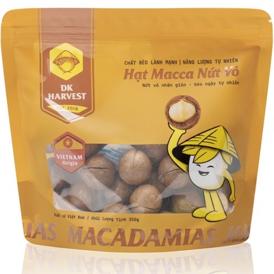Hạt macca nứt vỏ DK HARVEST túi 350g, hạt mắc ca dễ tách vỏ, Size lớn, thơm mới, ăn liền, dùng làm sữa hạt, làm bánh