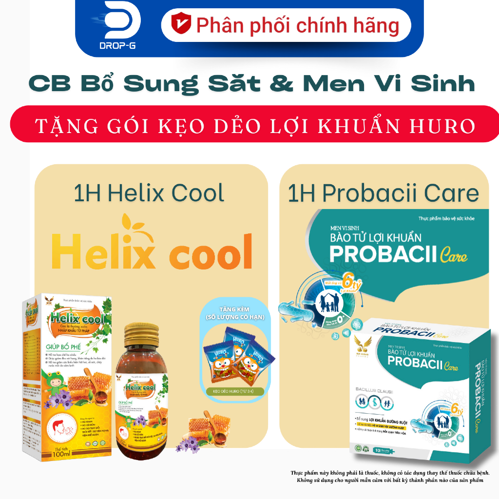 (Chính hãng) Combo Hỗ Trợ Bổ Phế & Men Vi Sinh [TPBVSK Helix Cool + Probacii Care] - 2 Hộp/200ml