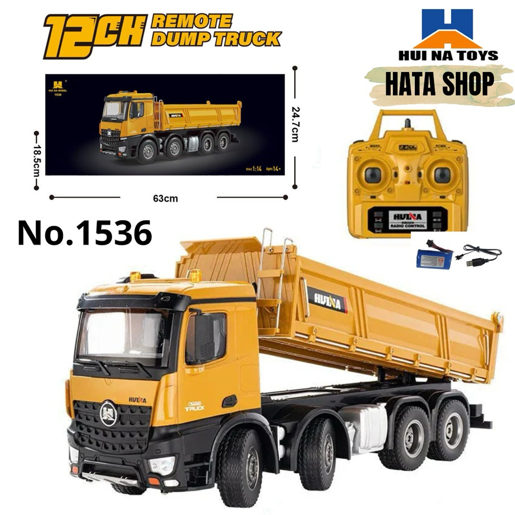 Huina 1536 Xe Ben Điều Khiển Từ Xa Tỉ Lệ 1/14 Xe Công Trình 12 Kênh Kim Loại R/C Alloy Dump Truck