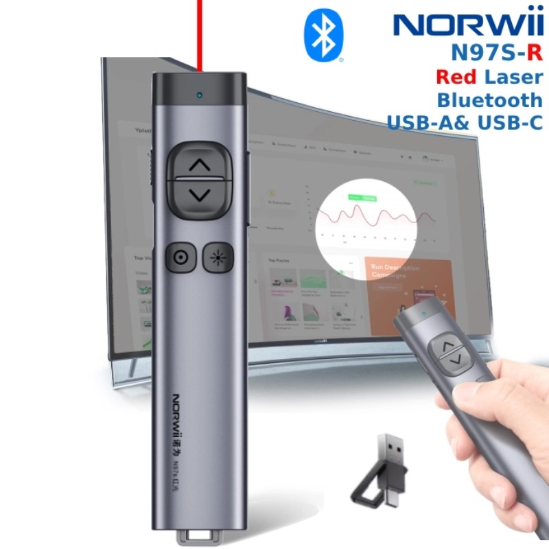 Bút Trình Chiếu Kỹ Thuật Số Spotlight Digital Laser Đỏ Norwii N97S-R – Air Mouse, Bluetooth/RF, Đầu 
