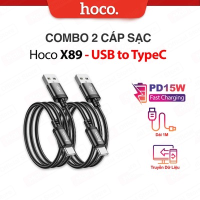 COMBO 2/3/5 Cáp sạc nhanh PD15W USB to Type-C Hoco X89 truyền dữ liệu dùng cho Android/15/16/17 dài 1M (ĐEN)