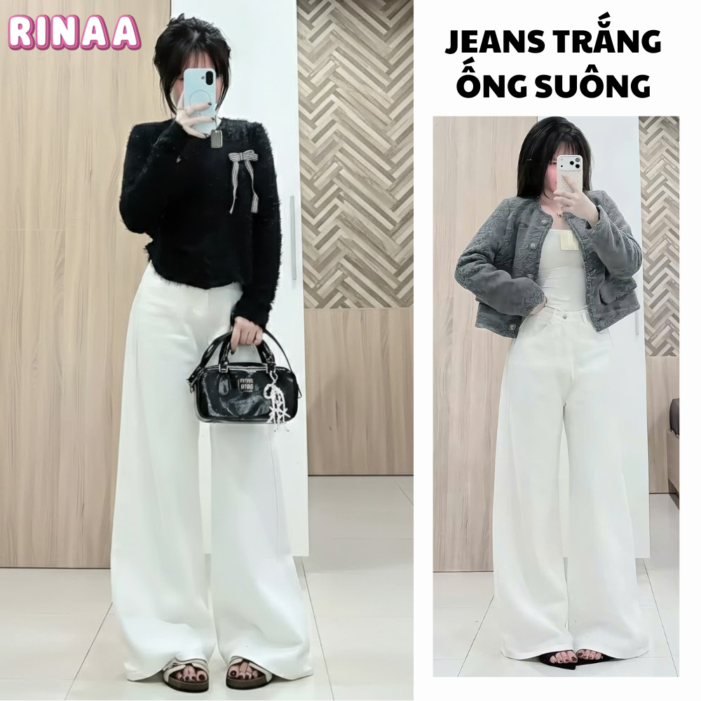 Quần Jean Nữ Trắng Suông Ống Rộng Lưng Cao Quần Bò Nữ Jean Denim Mềm Ôm Eo Tôn Dáng HOTTREND