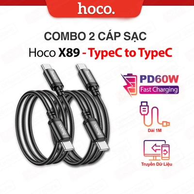 COMBO 1/2/3/5 Cáp sạc nhanh PD60W TypeC to TypeC Hoco X89 hỗ trợ truyền dữ liệu dùng cho Android/15/16/17 dài 1M (ĐEN)