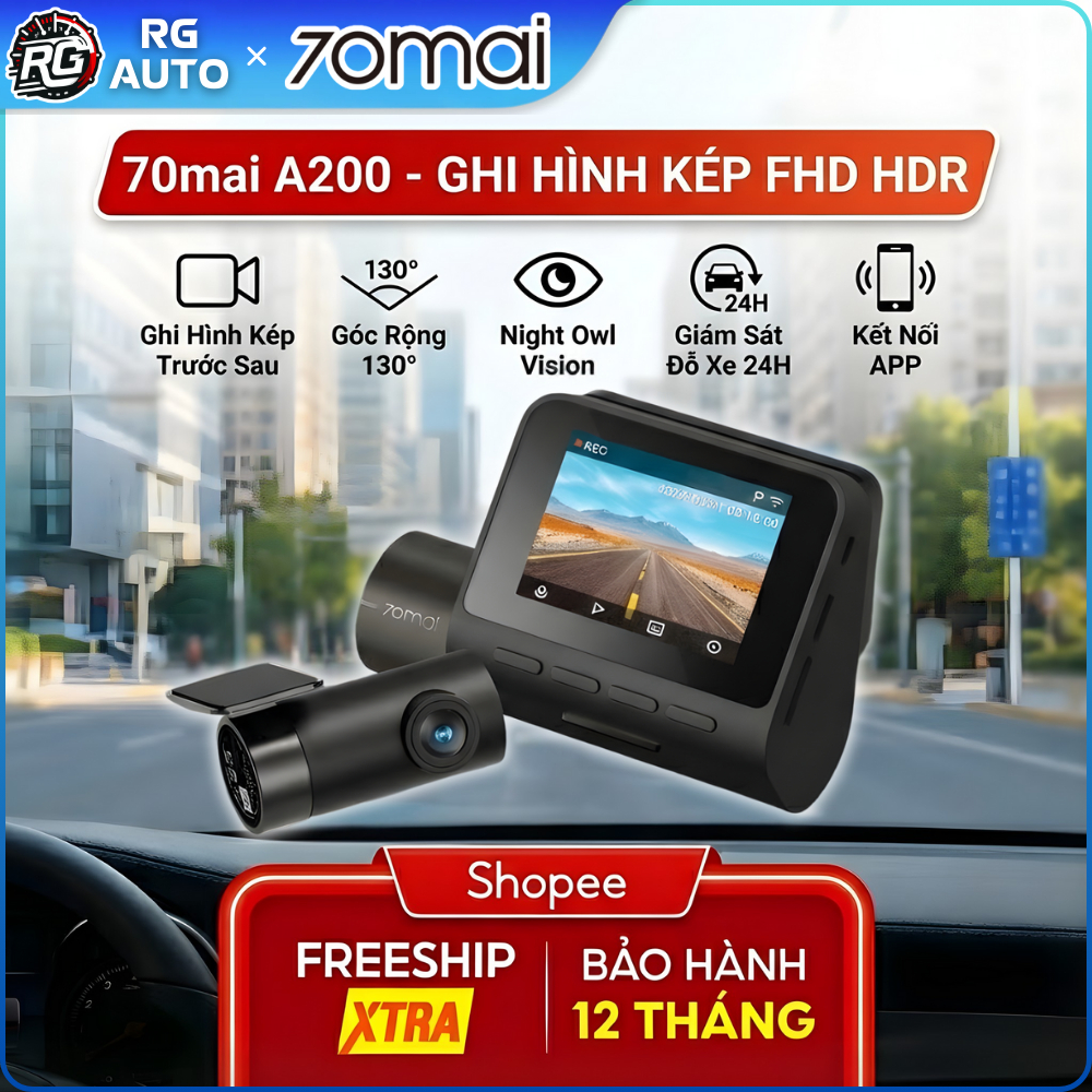 Camera Hành Trình 70MAI A200 HDR 1080P Ghi Hình Trước Sau Sắc Nét, Giám Sát Đỗ Xe 24h Bảo Hành 1 Năm