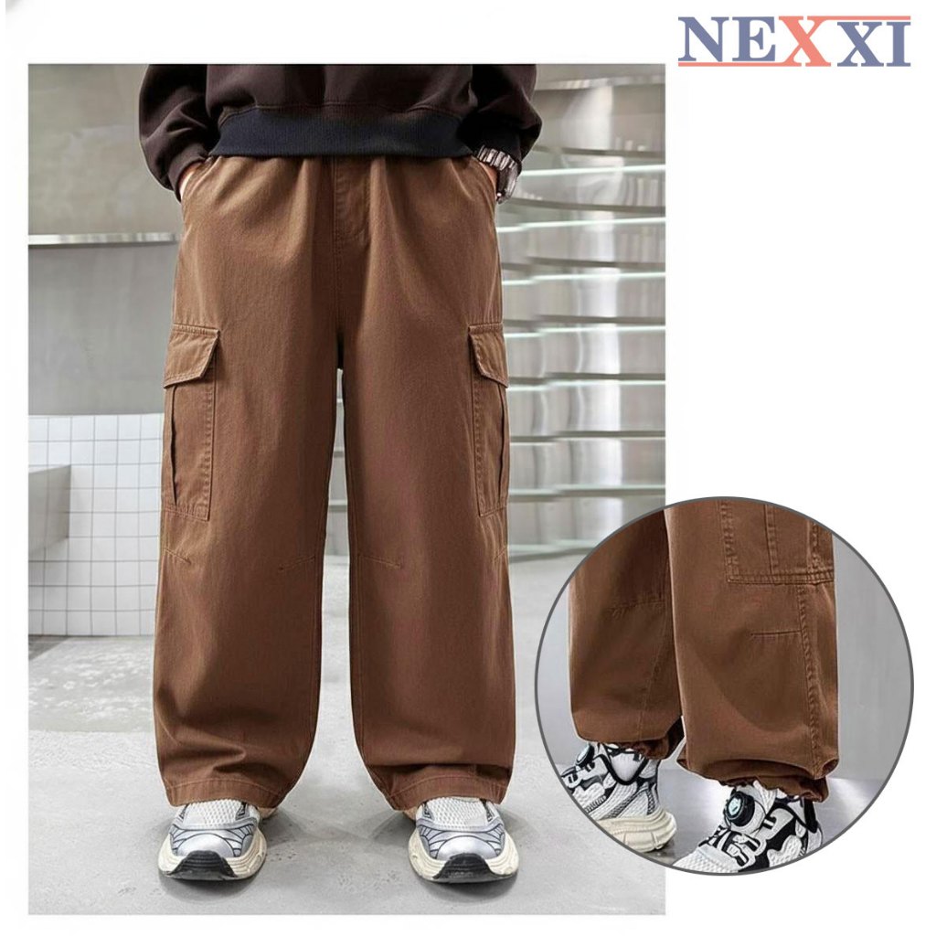 Quần Dài Bé Trai NEXXI, Quần Kaki Form Suông Dây Rút Lai Phối Túi Hộp Size 12kg- 55kg