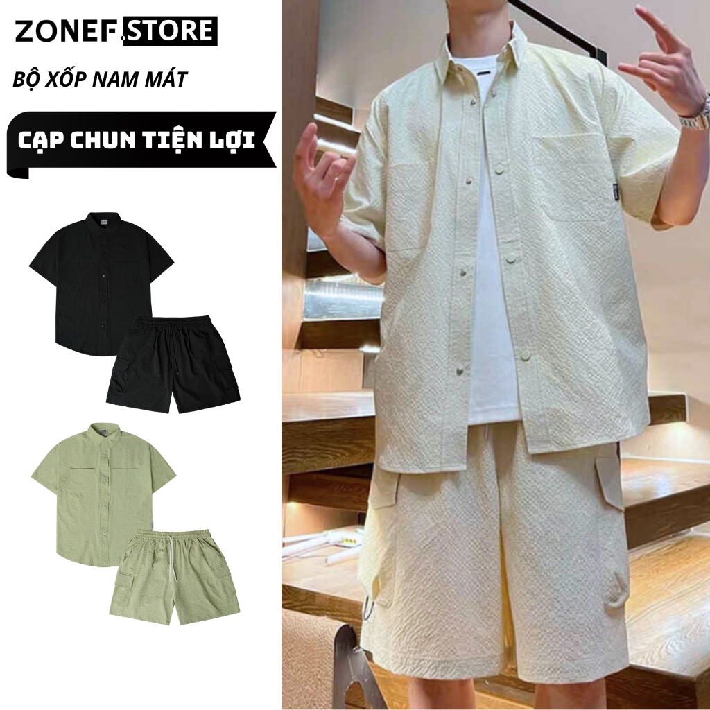 Set Quần Áo Nam Nữ Vải Xốp ( Ảo + Quần ) ZONEF STORE Set Hè Cộc Tay Đi Biển Thoáng Mát SBG