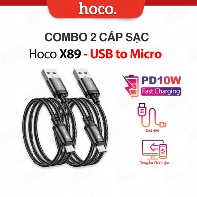 COMBO 1/2/3/5 Cáp sạc nhanh PD10W USB to Micro Hoco X89 hỗ trợ truyền dữ liệu, dành cho Android dài 1M (ĐEN)