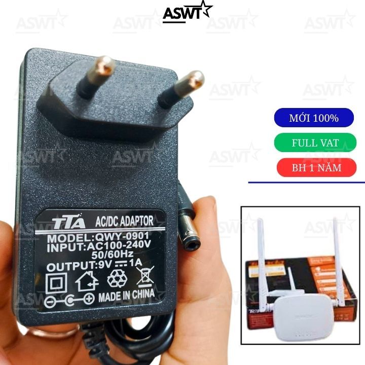Sạc nguồn cho bộ phát wifi Tenda 2 râu N301 9V 1A- 0.6A TTA - Có đèn báo - FULL VAT , adapter nguồn 