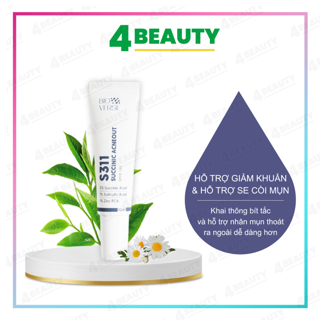 Gel Chấm Mụn Bioverse S311 Succinic Acneout Dành Cho Da Mụn Hỗ Trợ Giảm Viêm Sưng & Làm Khô Cồi Mụn 