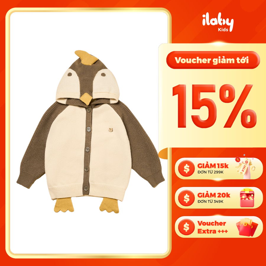 [ILABY HCM] Áo khoác len cho bé thiết kế hình chú chim cánh cụt 3D chất liệu len dệt dày dặn [3996]