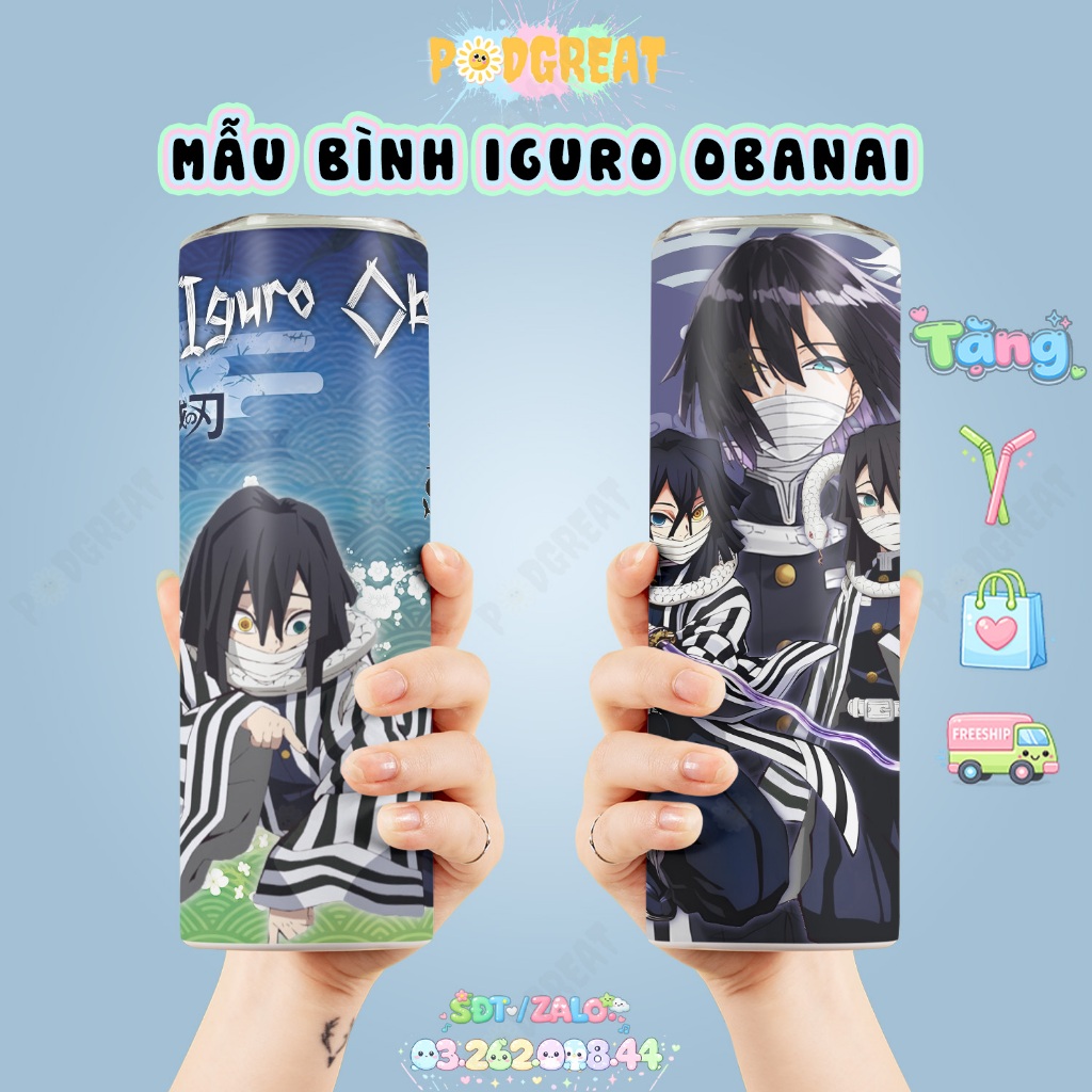Iguro Obanai Bình Giữ Nhiệt In Hình Iguro Obanai 600ml, Cốc Đựng Nước In Hình Thanh Gươm Diệt Quỷ, C