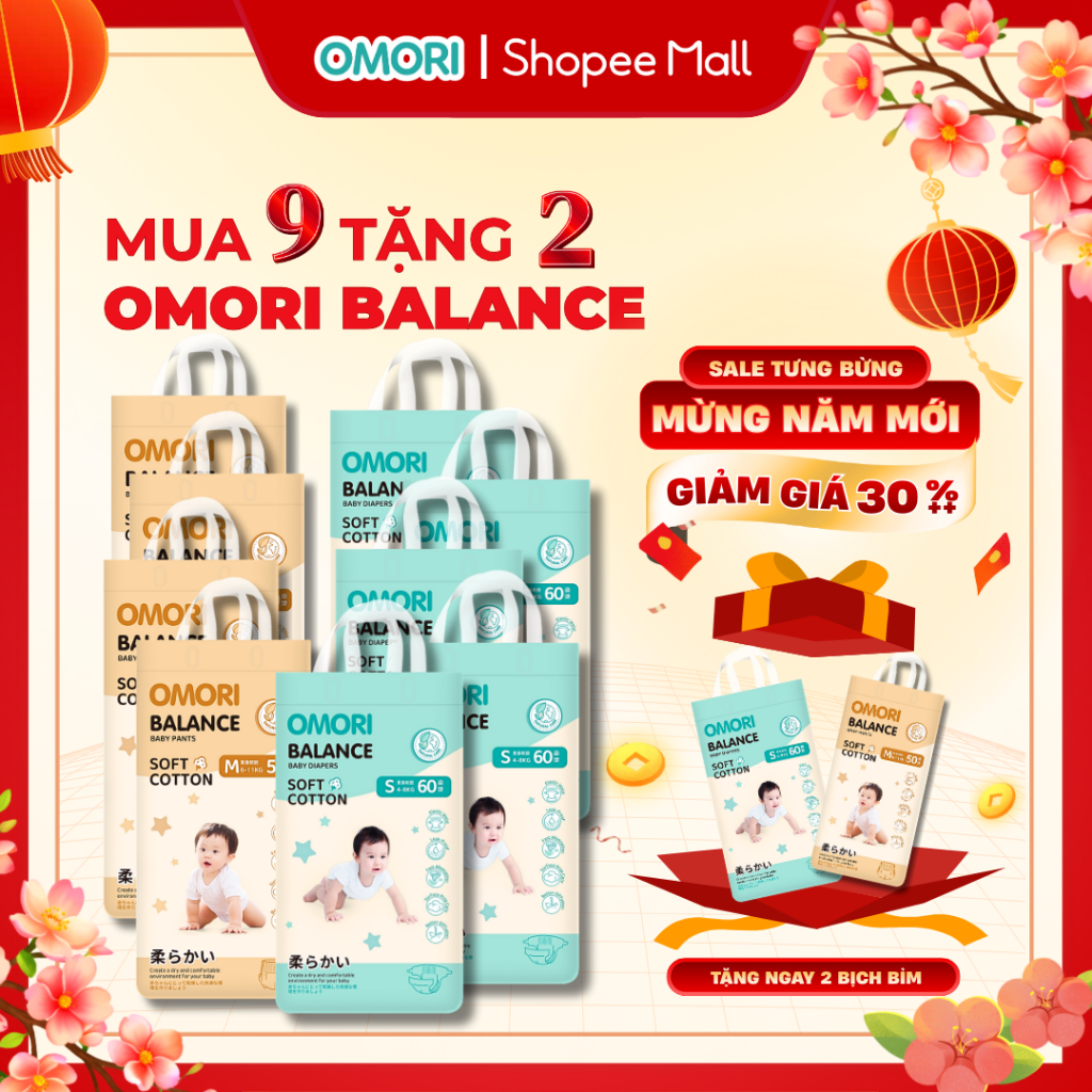 [Mua 9 Tặng 2] Combo 9 Bịch Tã/Bỉm Dán, Quần OMORI BALANCE Mỏng Nhẹ Thấm Hút Cho Bé