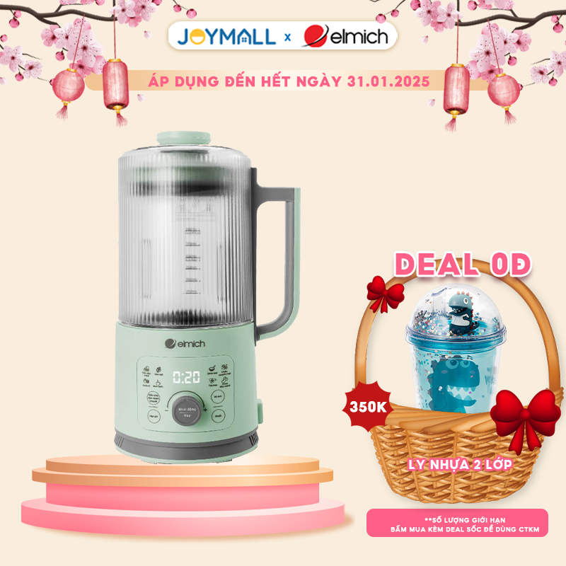 Máy làm sữa hạt Elmich CBE-8720, dung tích 800ml, cối thủy tinh, công suất xay 300W và nấu 500W