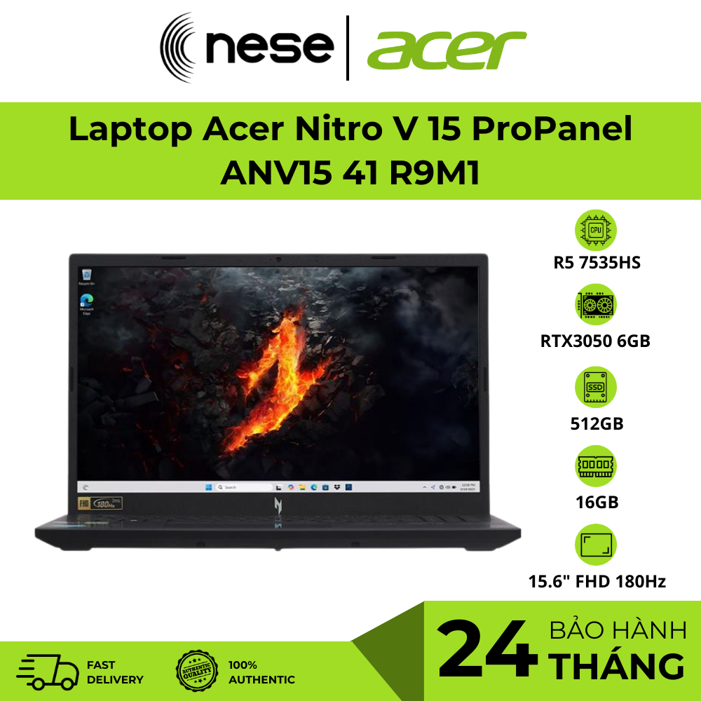 Laptop Acer N23Q22 (ANV15-41-R9M1) (R5-7535HS; 16GB; 512GB SSD; RTX3050/6GB; 15.6" FHD; Win11; Đen) 